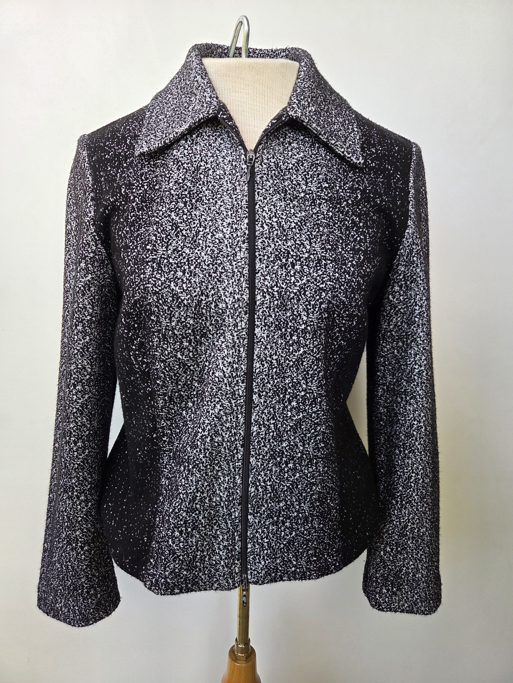 Joseph Ribkoff Women's Black White Speckled Full Zip Short Jacket Size 10